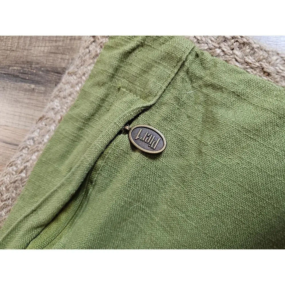 Set of 2 (Pier 1) Green Linen Throw Pillow Covers with Braided Jute Trim 20x20